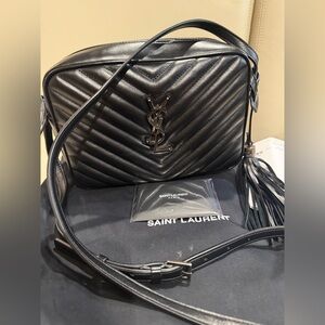 Authentic Saint Laurent Black Quilted Camera Crossbody Bag